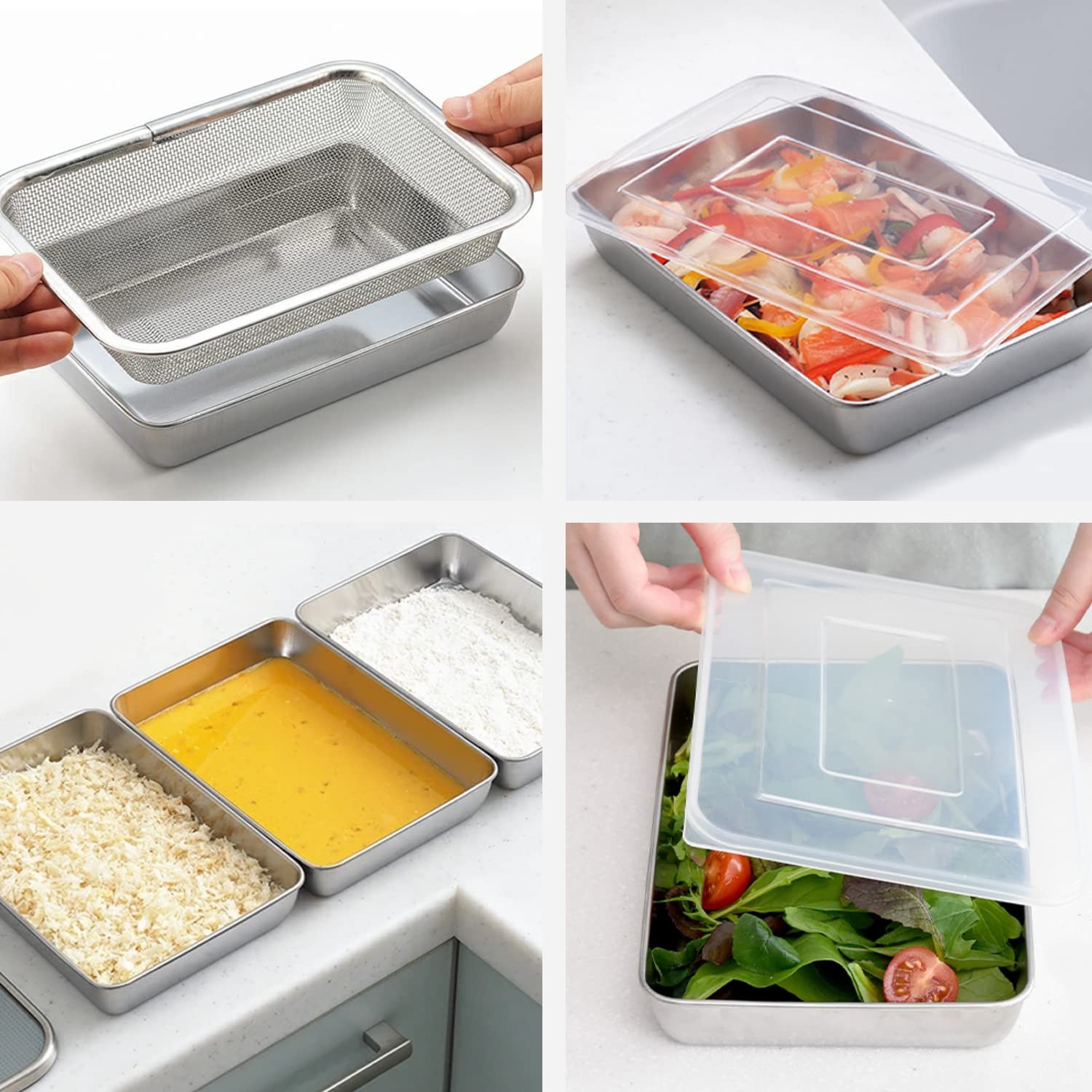 YAMAZEN, 7Piece Set Stainless Steel Stackable Kitchen Food Containers With Fl…
