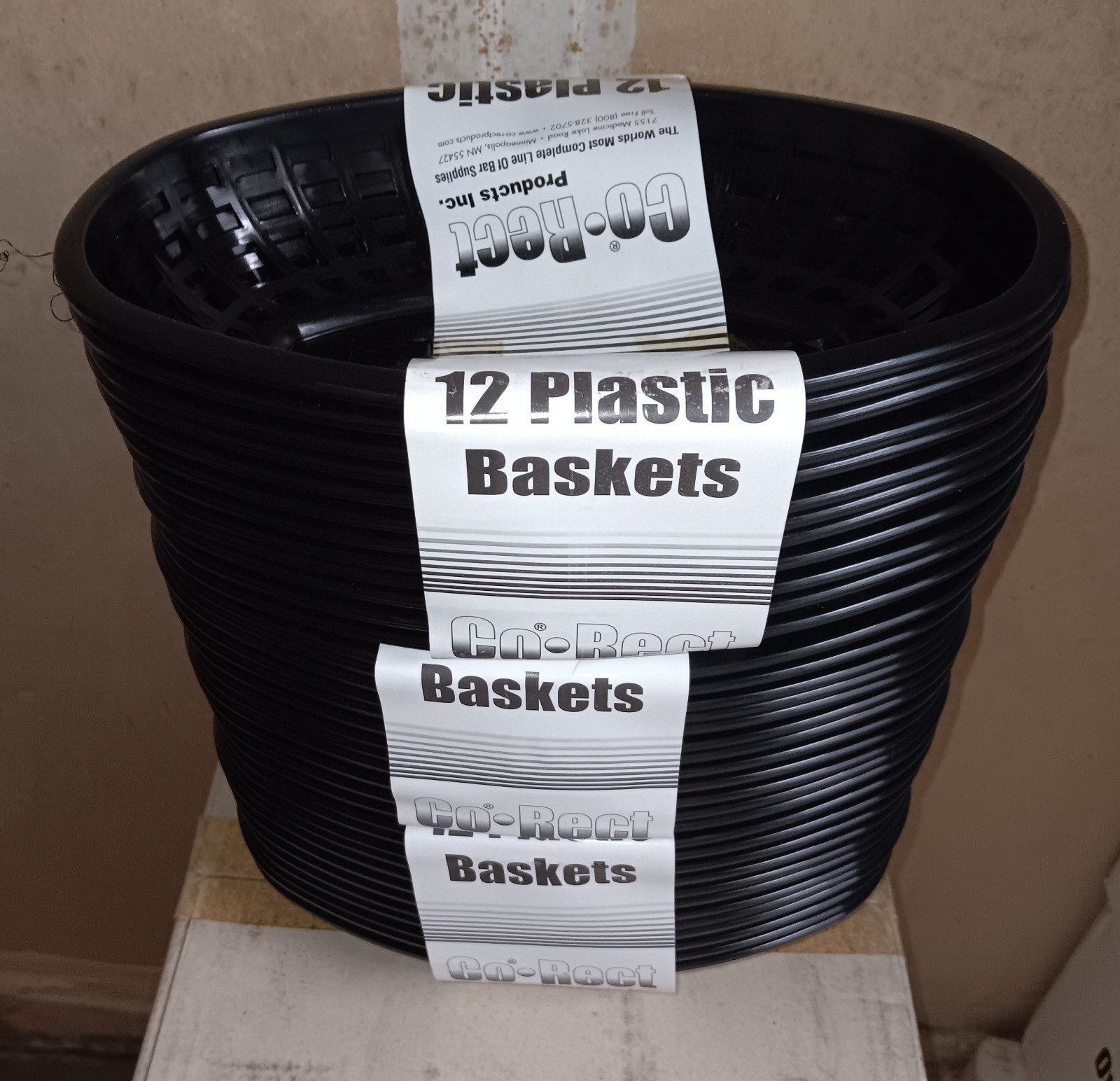 Black Oval Plastic Food Baskets 36 PCS for Fries Burgers
