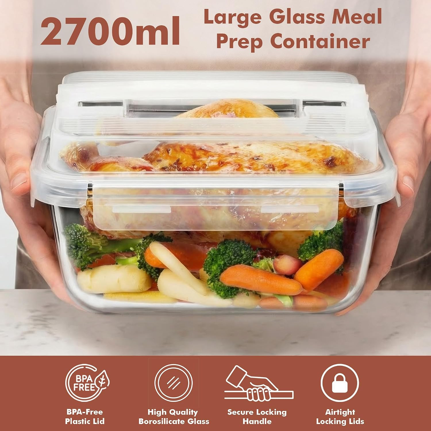 Large 2700ml Glass Food Storage Containers with Lids – Oven & Microwave Safe
