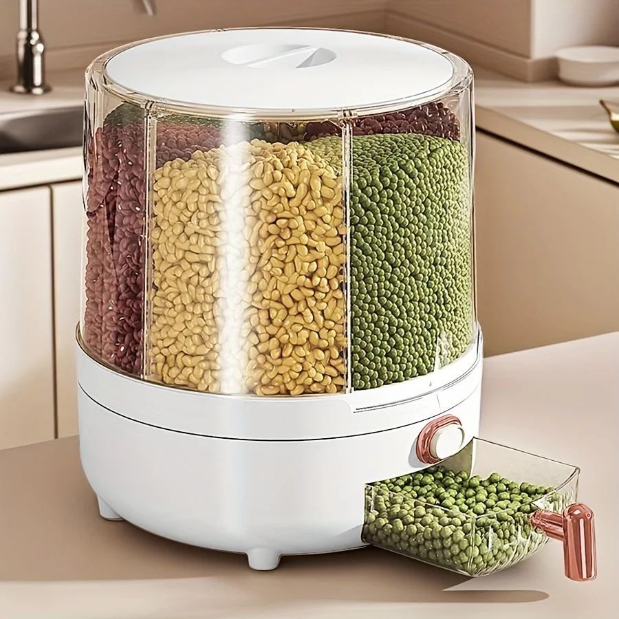 6-Compartment 360° Rotating Airtight Food Storage Container Cereal Rice Pantry