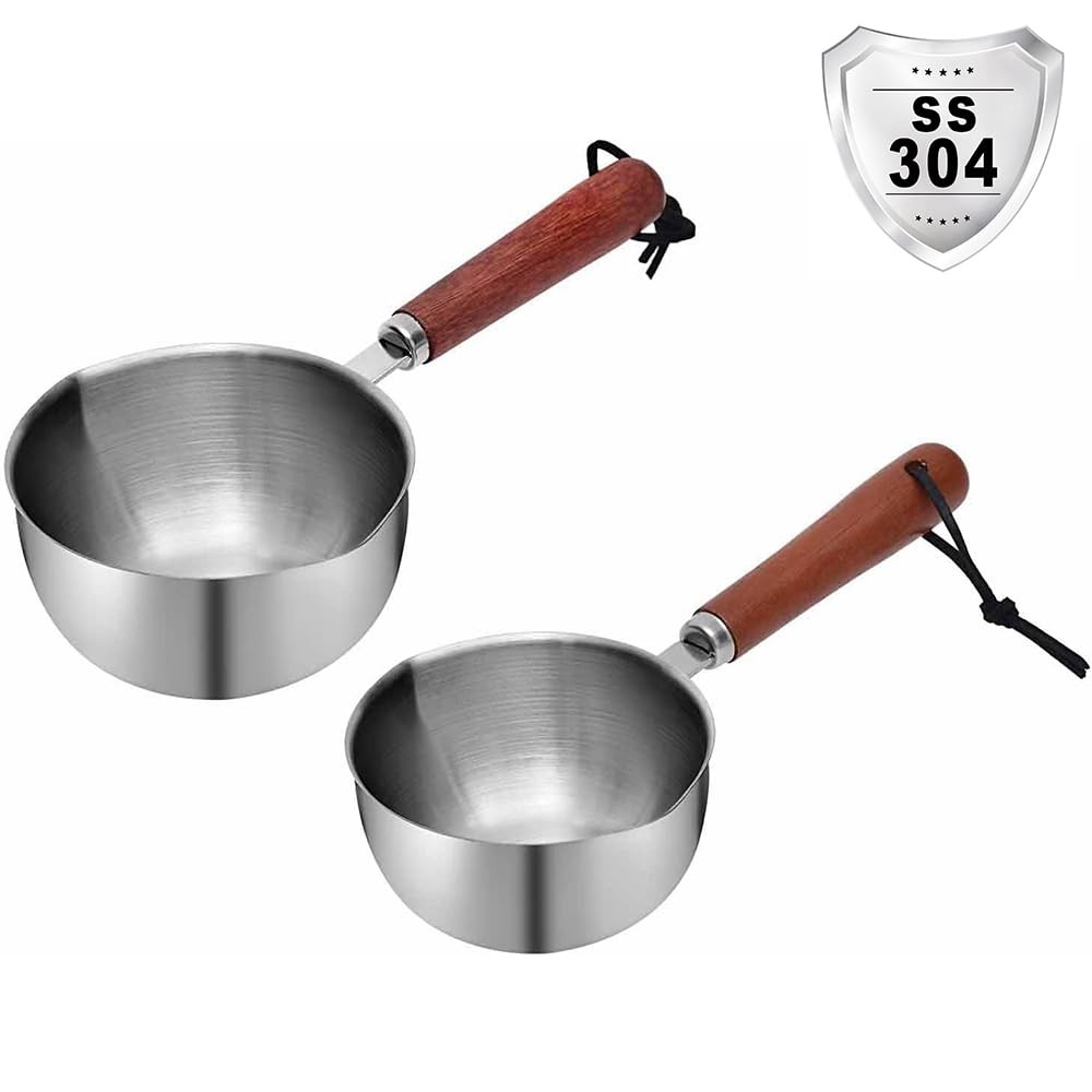 2 Pack Dog Food Scoop 304 Stainless Steel Measuring Cup Wood Handle 1 1/2