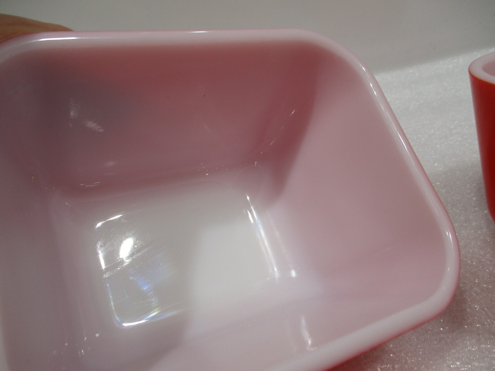TWO Vintage Pyrex 501-B Fridgie Mini Glass Dish Red 1.5 cup *NO LIDS*