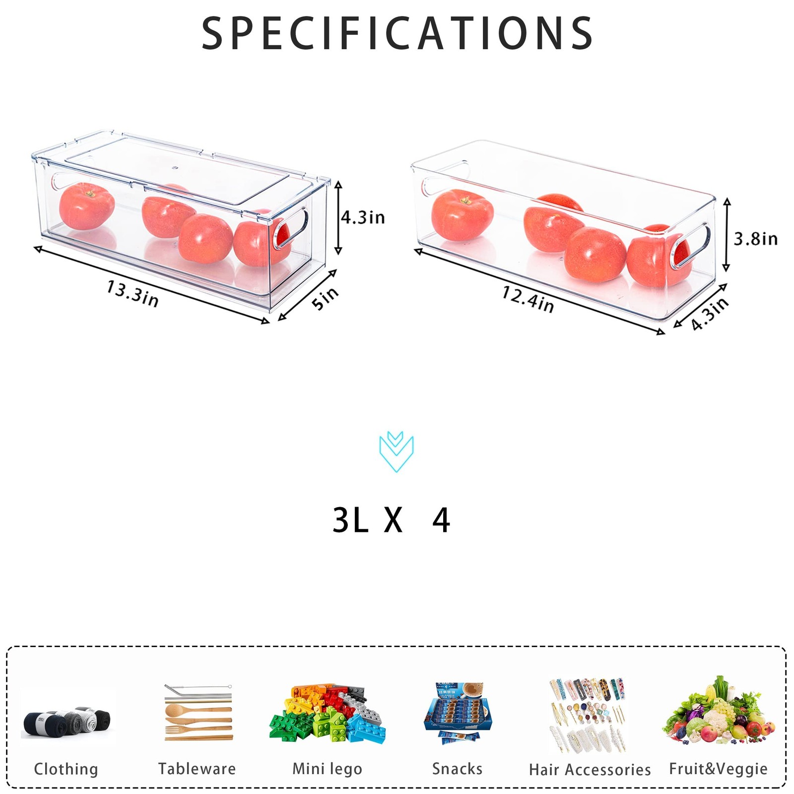 4Pack Stackable Fridge Drawers Pull-out Storage Bins with Handle Clear Food C…