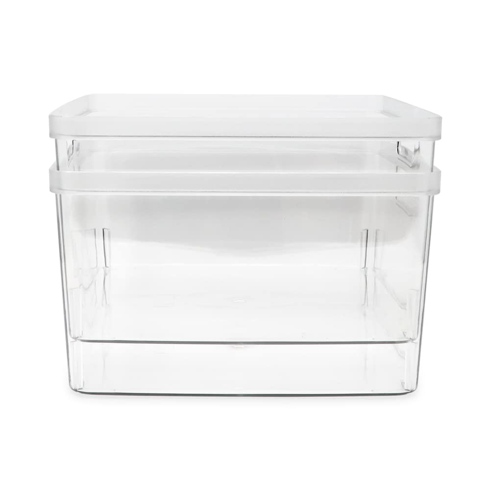 Isaac Jacobs 2 Pack Square Clear Storage Bins (10” L x 10” W x 6.1” H) w/Cutout