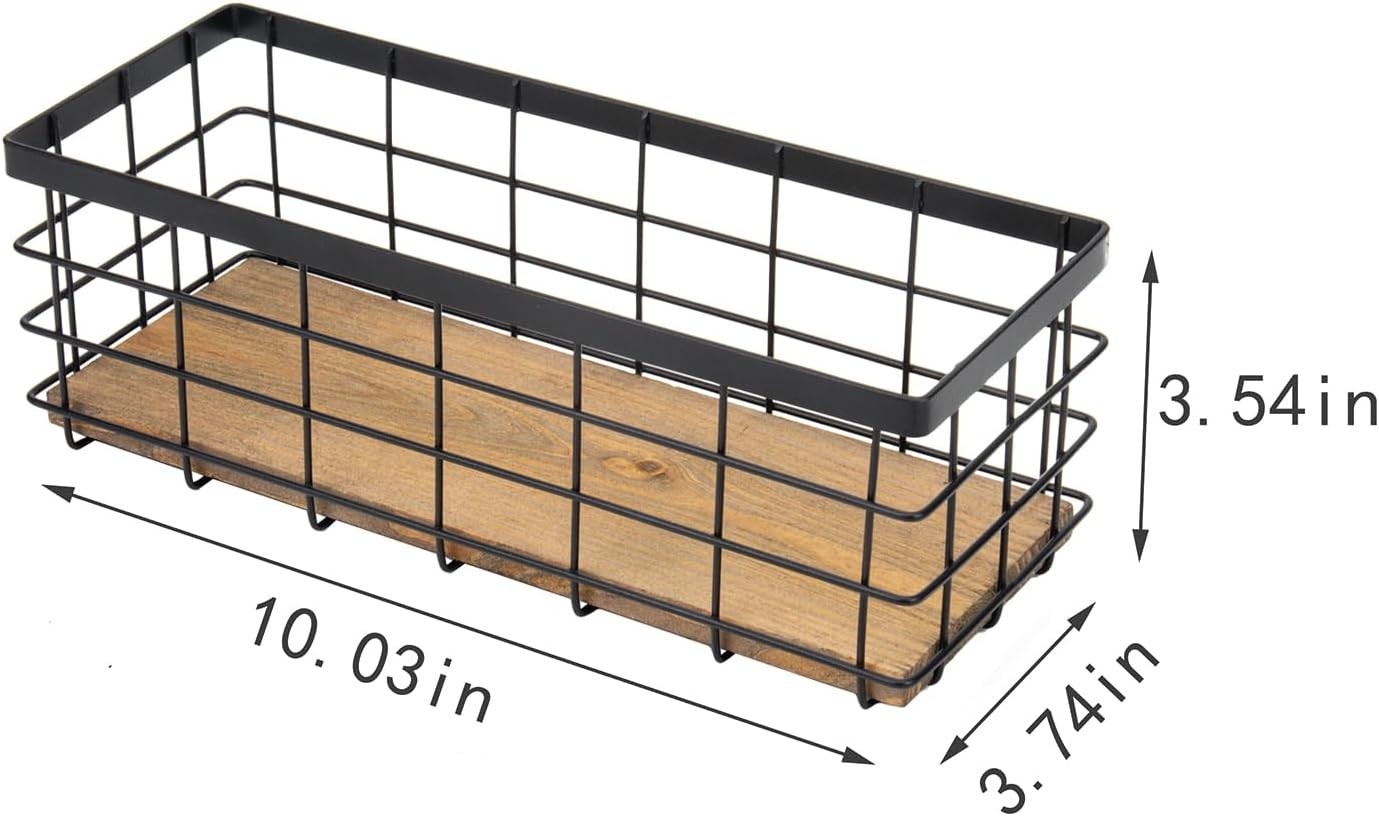 Small wire storage baskets in a farmhouse style, rustic home storage racks