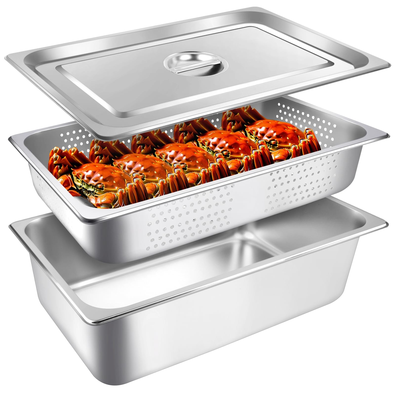 3 PCS Full Size 4 Inch 6 Inch Hotel Pan Lid Perforated Steam Table Stainless