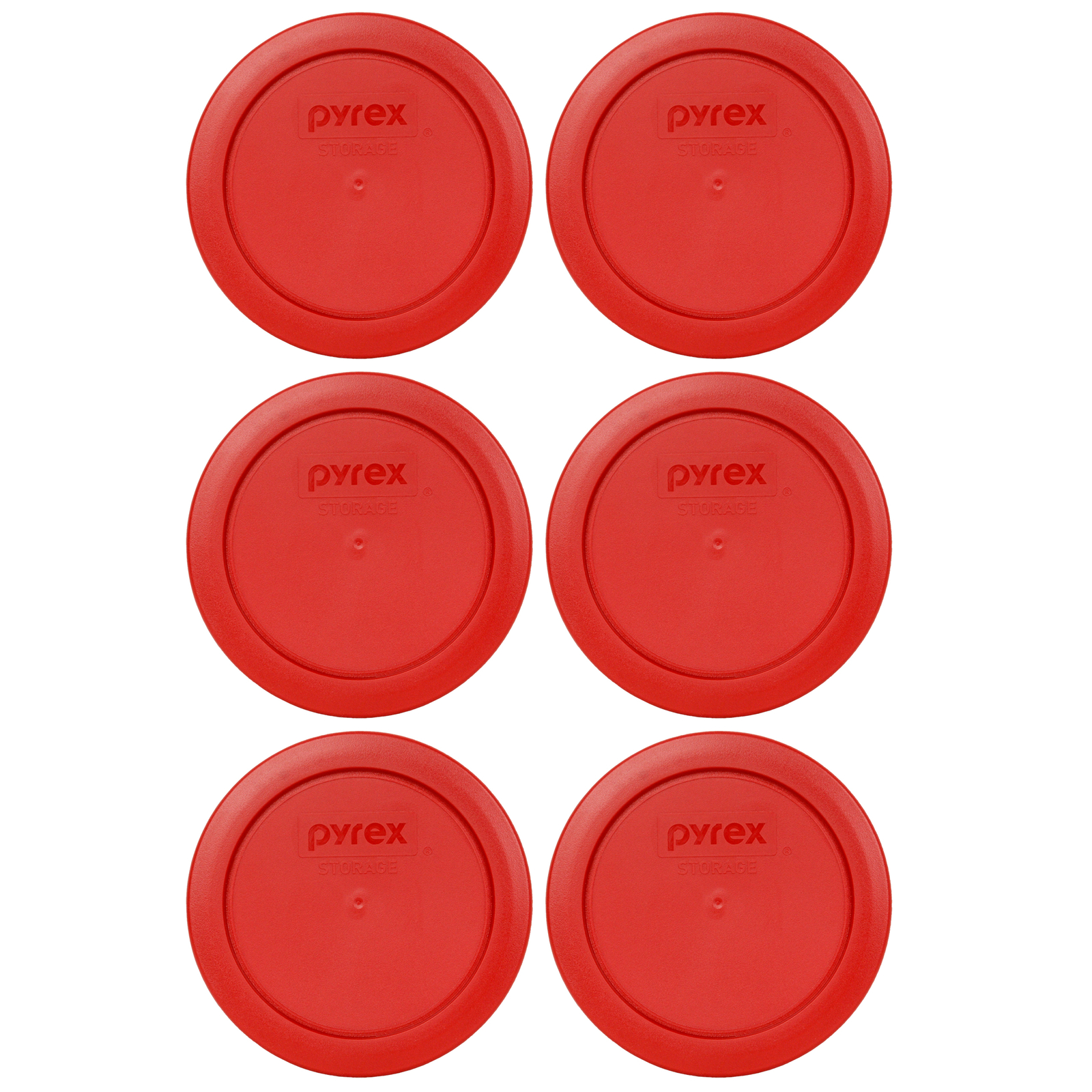 Pyrex 7200-PC Poppy Red Round Plastic Food Storage Replacement Lid (6-Pack)