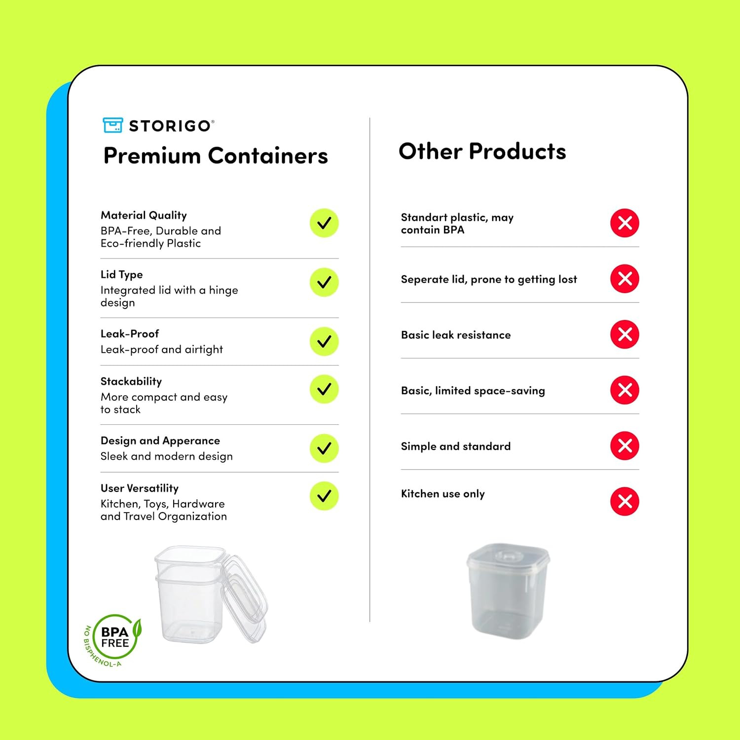 10 Pack 39 Oz Airtight Food Storage Containers with Attached Hinged Lids – Stack