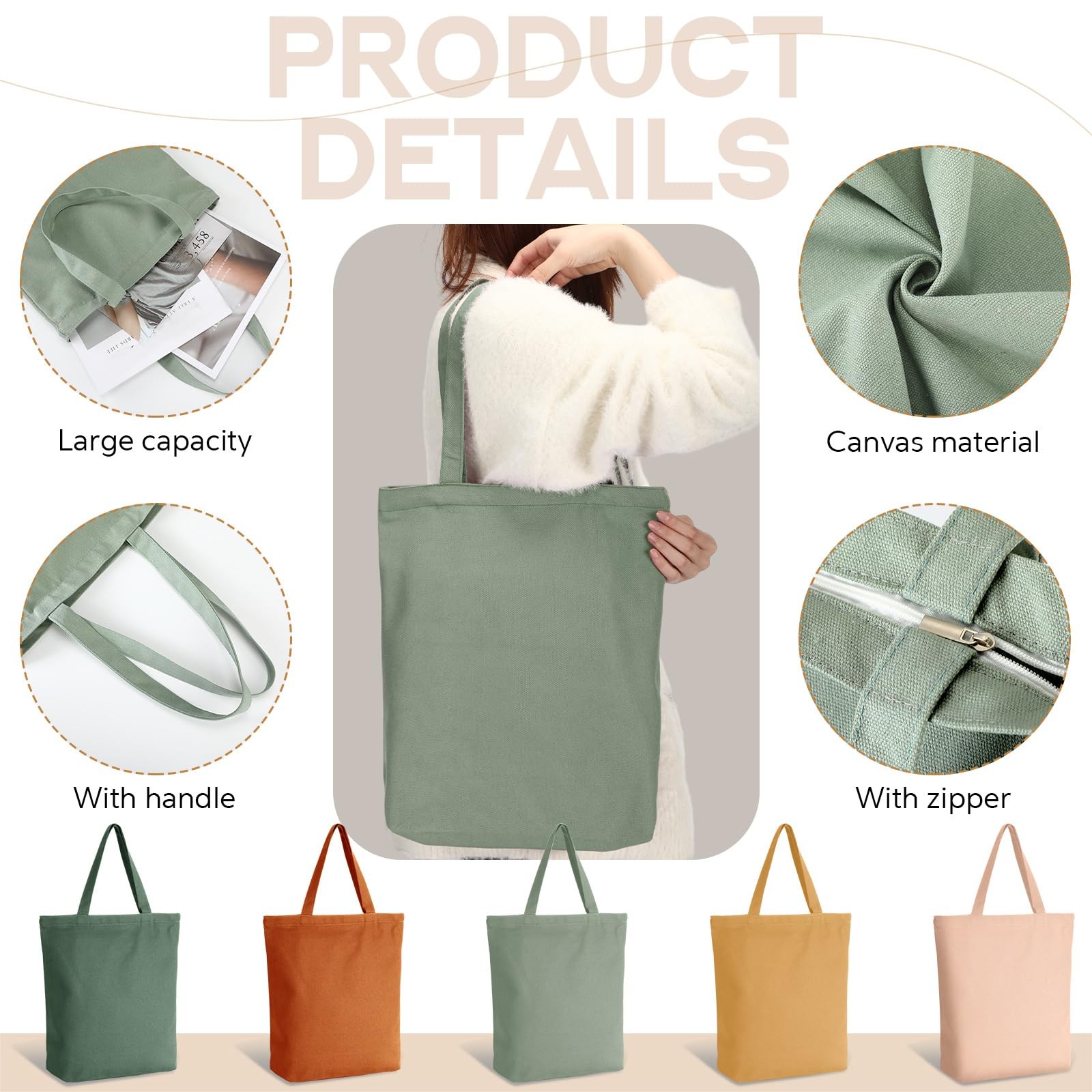 Reginary 10 Pcs Mothers Day Gift Reusable Canvas Grocery Shopping Tote Bag Bulk