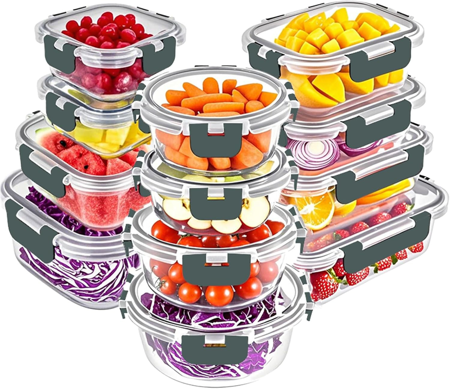12 Packs Glass Food Storage Containers Set, Airtight Glass Lunch Containers, Gla