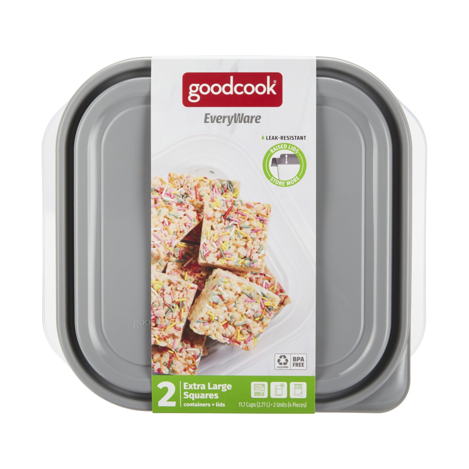 EveryWare Extra Large Square Food Storage Container, 2 Pack, BPA Free
