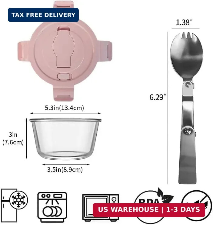 Glass Soup Containers Set of 4 16oz Lids and Spoons Meal Prep Bowls Microwave