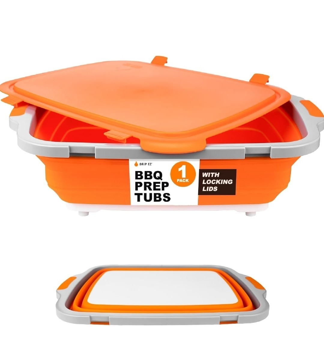 Drip EZ XL Rectangular Food Storage Container w/ Locking Lid, Orange/Gray