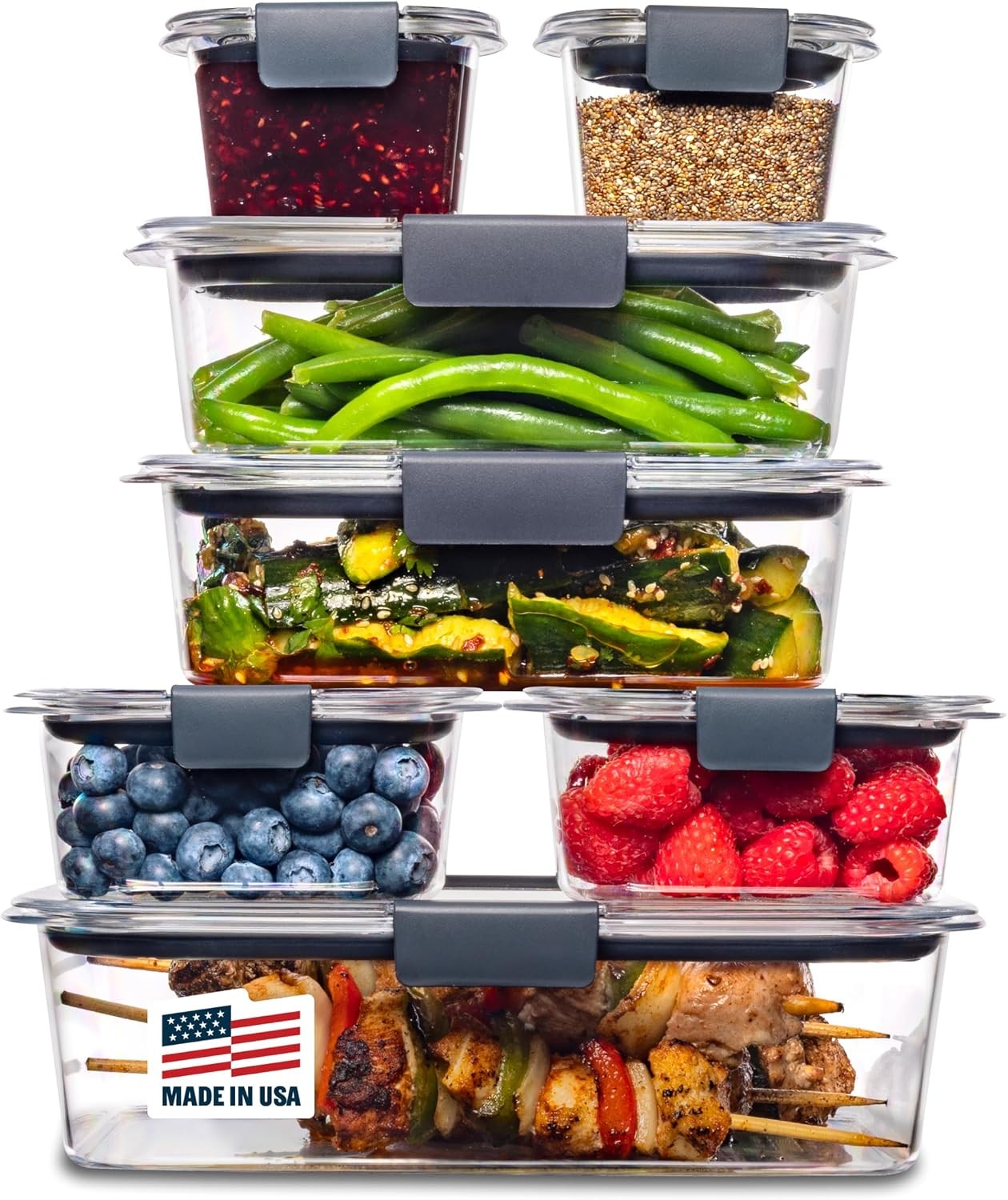 Brilliance Food Storage Containers 14 Piece Plastic Containers W/ Lids BPA-Free