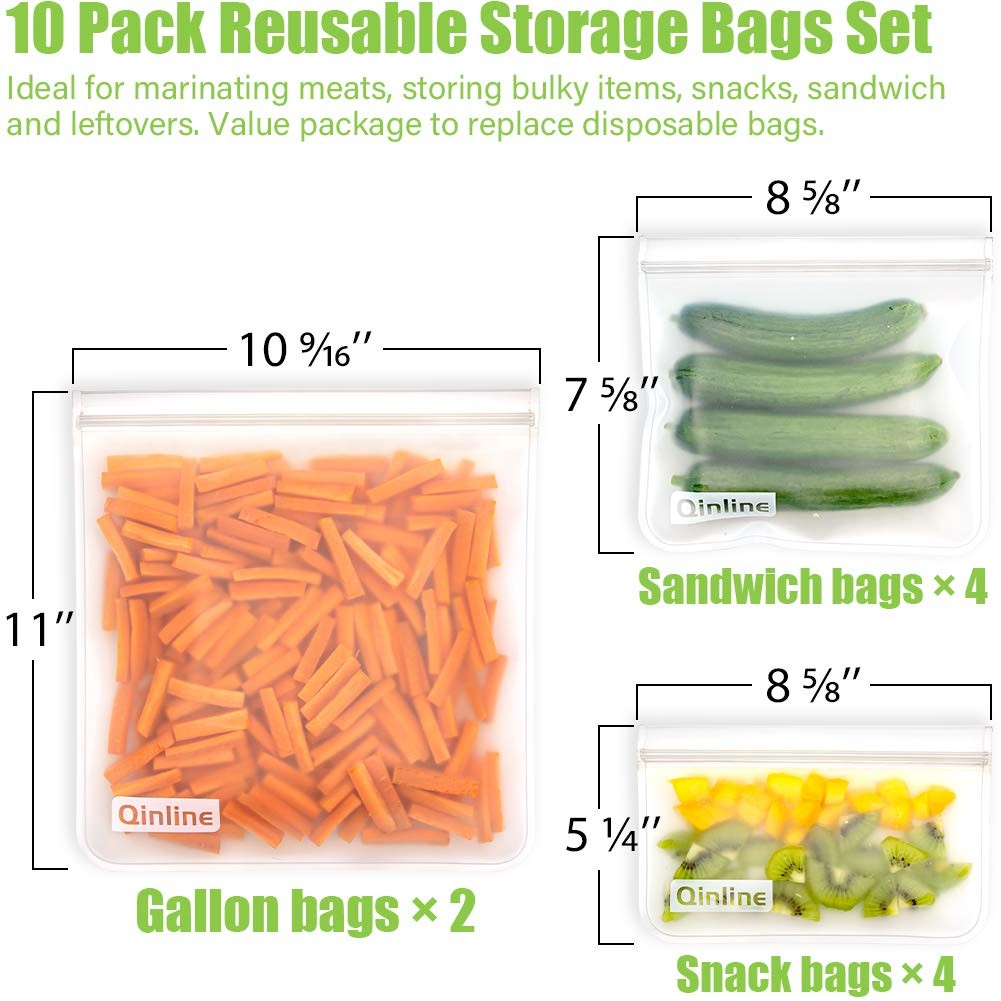 Reusable Food Storage Bags – 10 Pack Freezer Bags, Reusable Bags , Extra Thic…