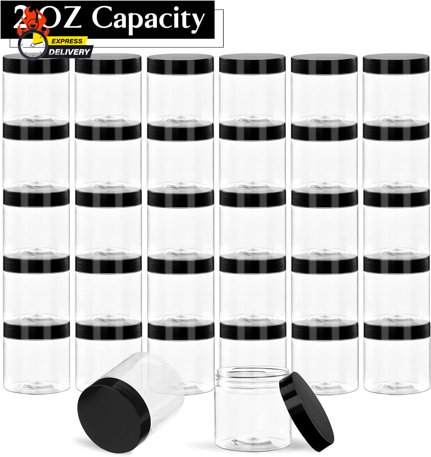 36 Pack 2 Oz Small Plastic Container Jars with Lids and Labels BPA Free, Empty