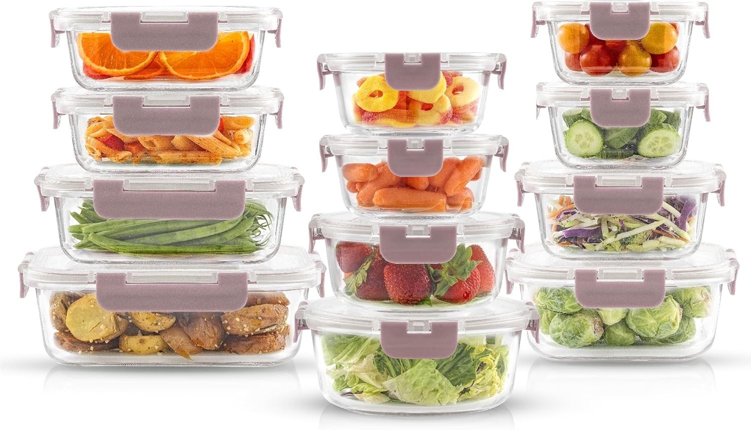 24 recipientes de vidrio para almacenar alimentos con tapas, recipientes de vidr