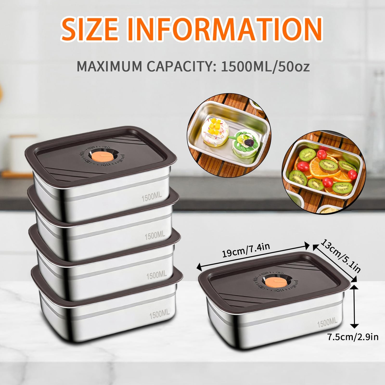 10PCS 50oz Stainless Steel Food Storage Containers with Airtight Lids, 1500ml…