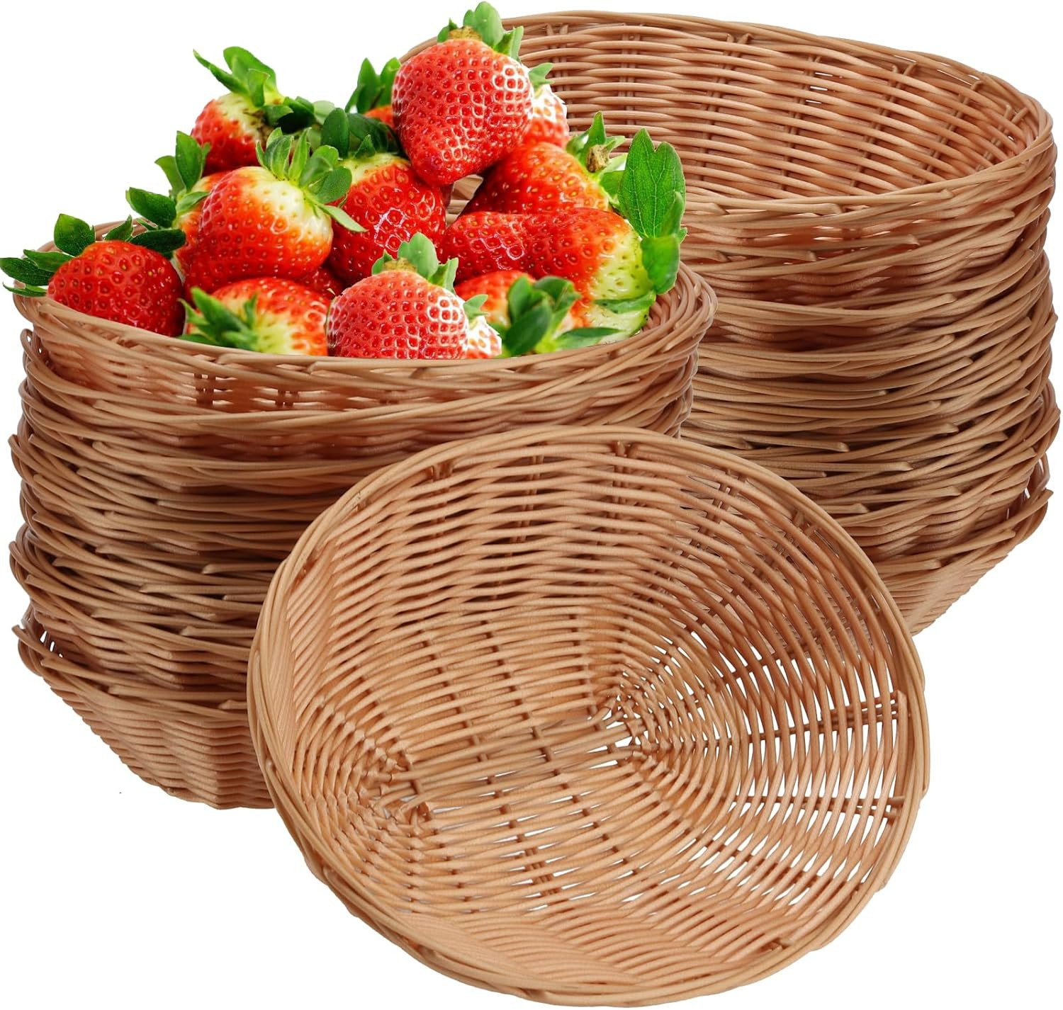 20 Pack 9 x 6 x 2.6 Inch Oval Woven Bread Basket Bulk, Small Fruits Gifts Basket