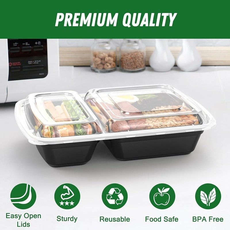 Sturdy Reusable Meal Prep Containers 28oz 2 Compartment BPA Free 50 Pack New