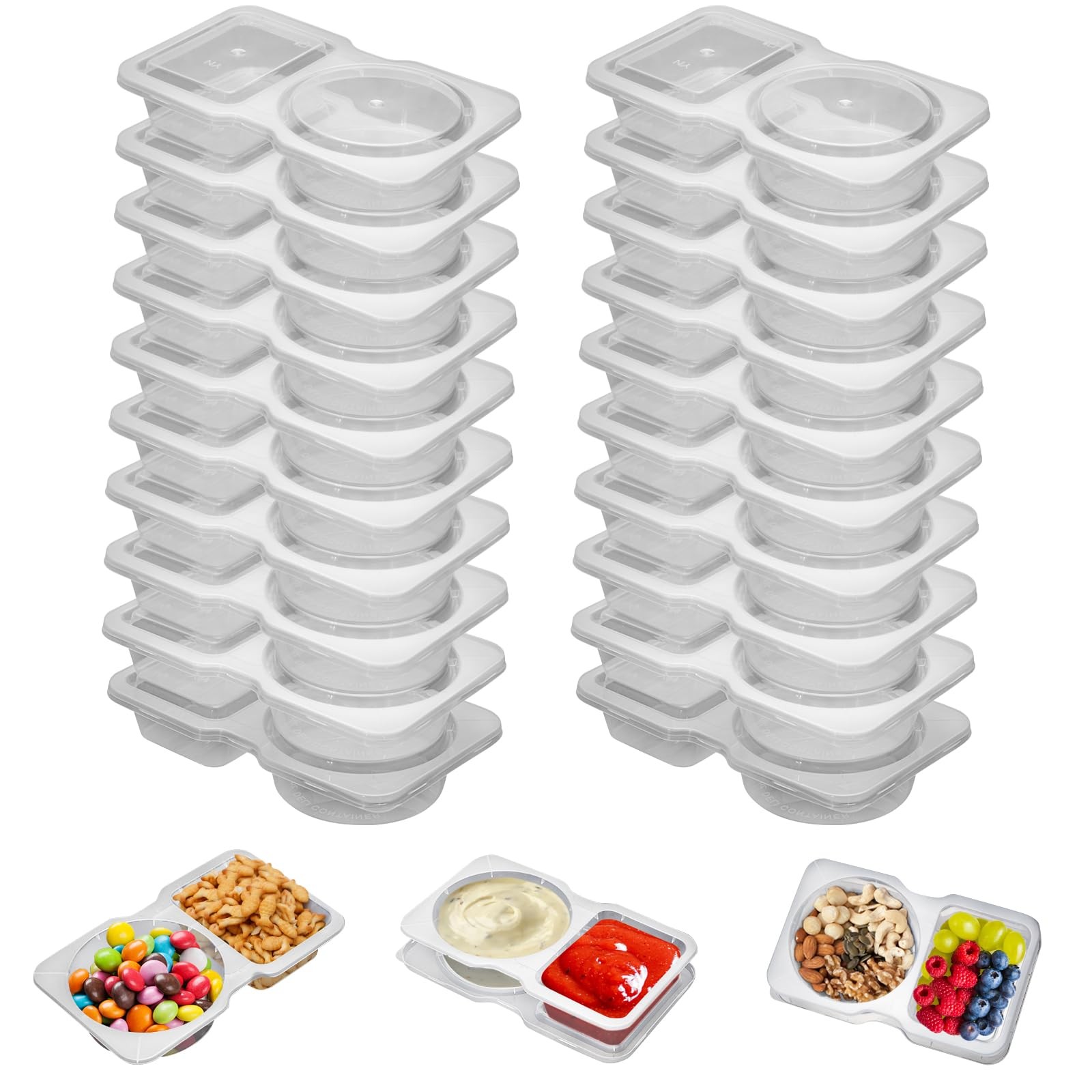 20 Set Reusable Snack Containers, 2-Compartment Dipping Containers with Lid f…