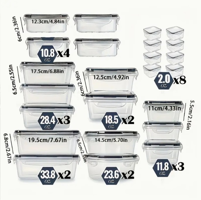 Food Storage Container Set, Fresh-Keeping Boxes, Easy-to-Secure Lids 20pcs