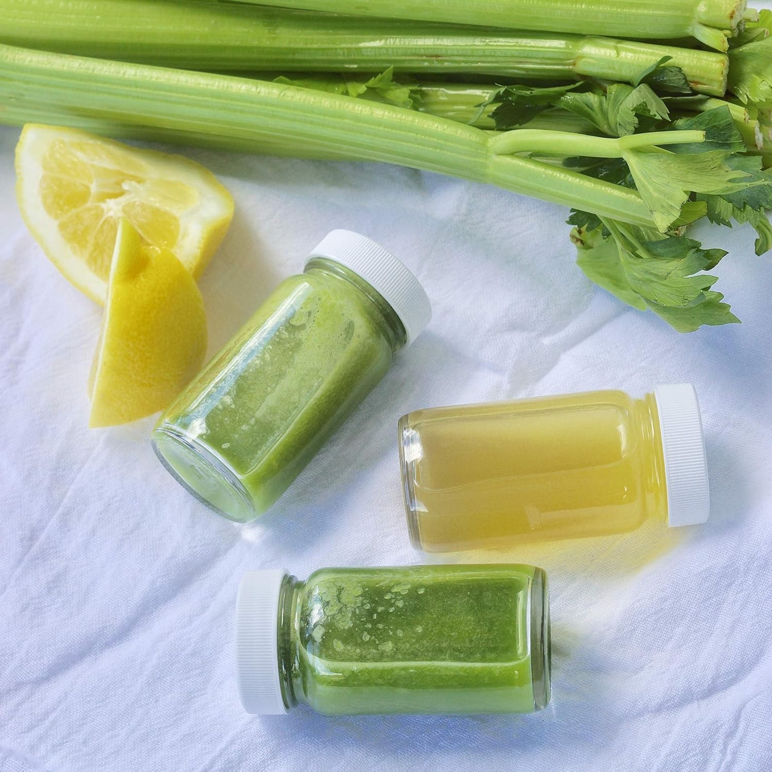 Juice Shot Bottles Glass 2oz Wide Mouth Leakproof Reusable 8 Pack