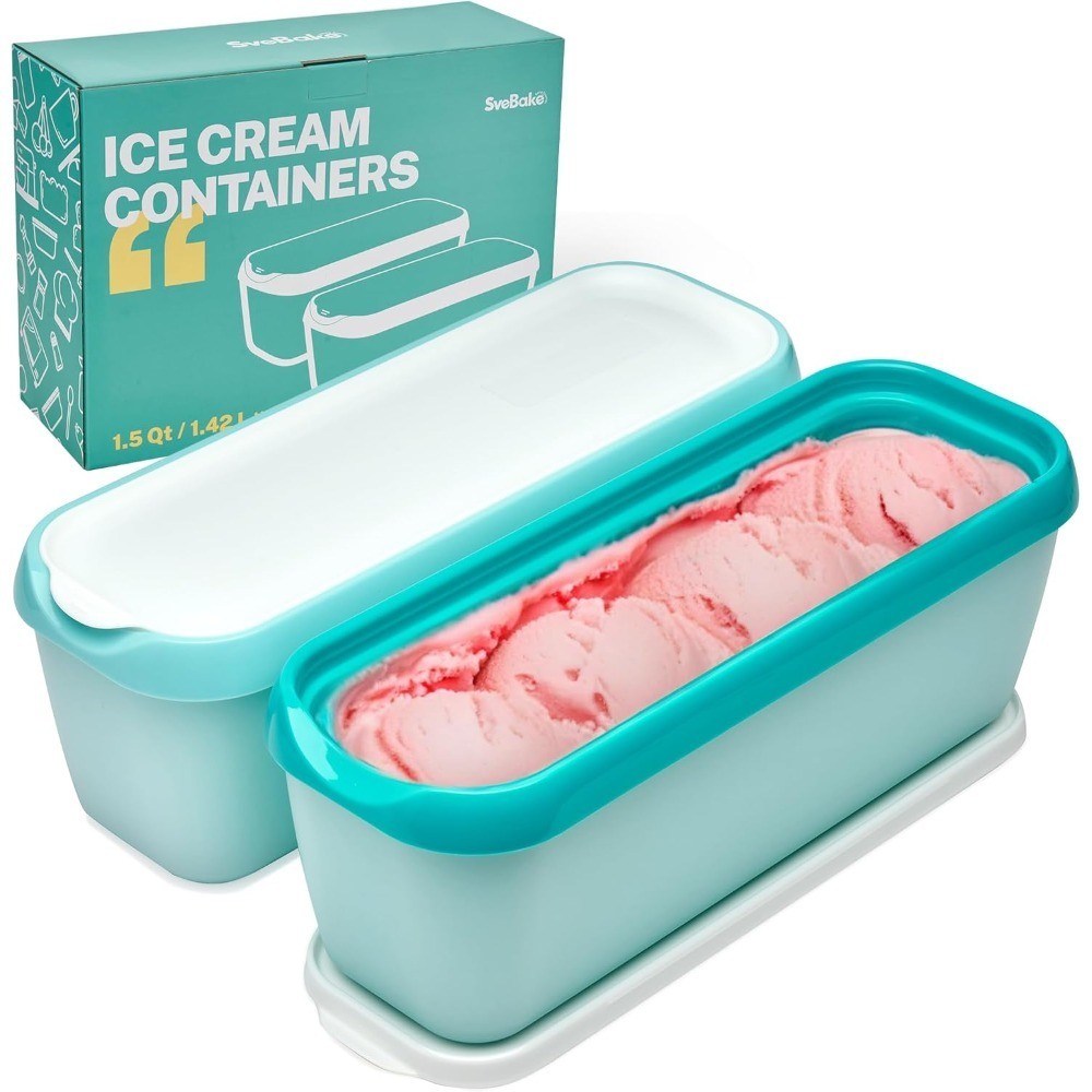 Ice Cream Storage Containers with Lids 2 Pack, 1.5 Quart Homemade Ice Cream