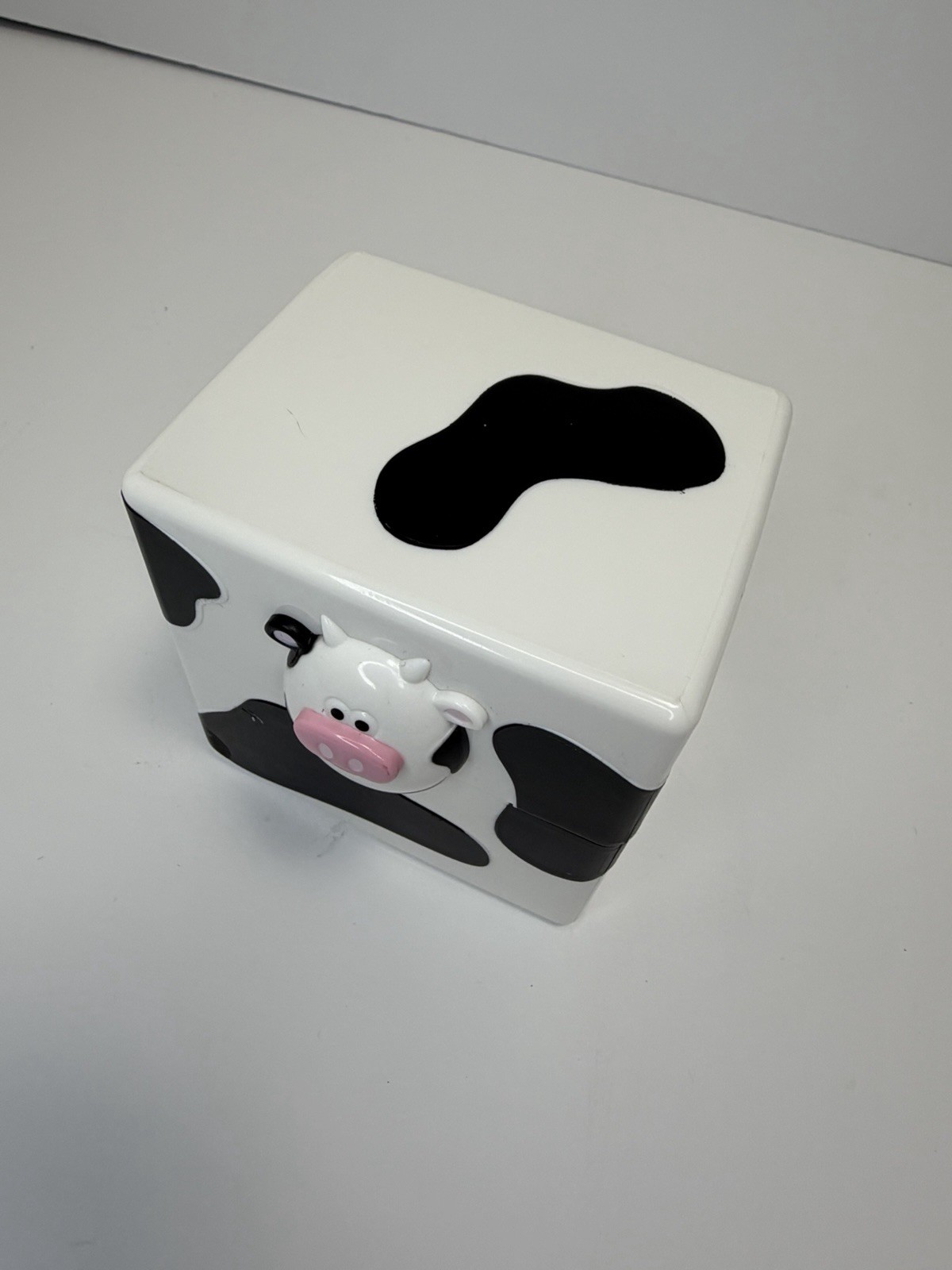 Cow Print Square Plastic Storage Container with Hinged Lid, Black White Pink, 5″