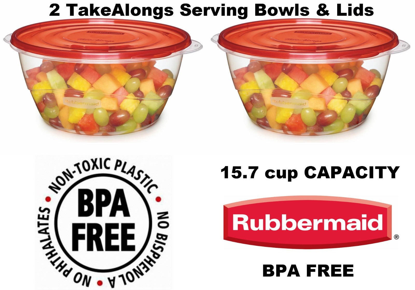 2 Rubbermaid TakeAlongs 15.7 Cup SERVING BOWLS plastic Storage Container w/ Lids