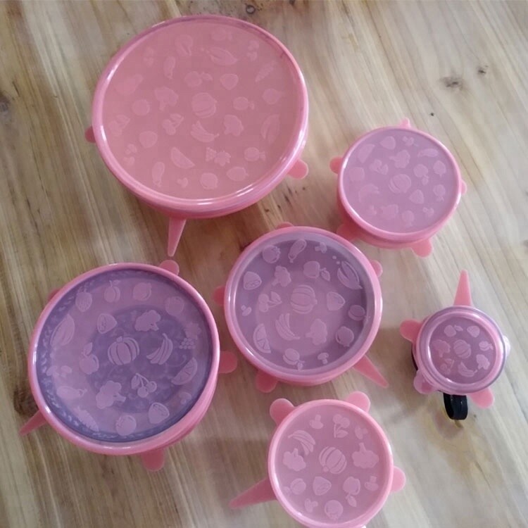 6pcs Reusable & Adjustable Universal Silicone Food Covers, Stretch Bowl Wrap Lid