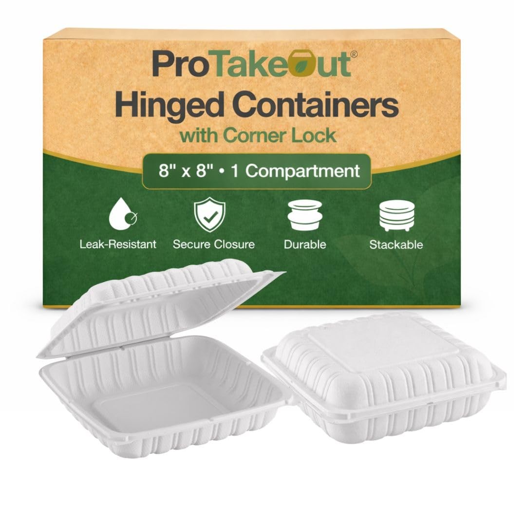 8″ X 8″ Hinged Clamshell Takeout Containers â€“ 1 Compartment Disposable Food…