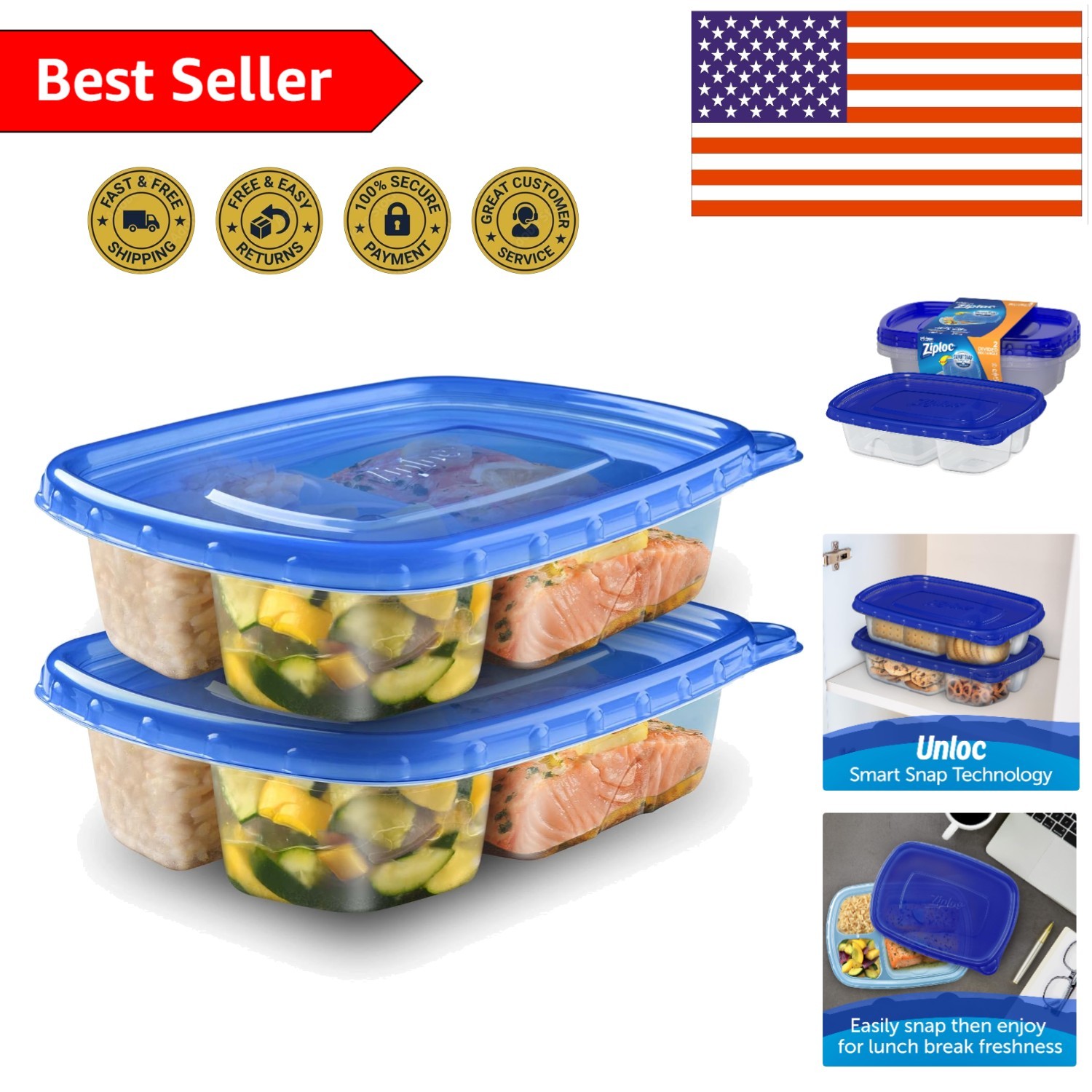 Smart Snap Meal Prep Containers – 2 Pack, Leak-Resistant & BPA-Free Design