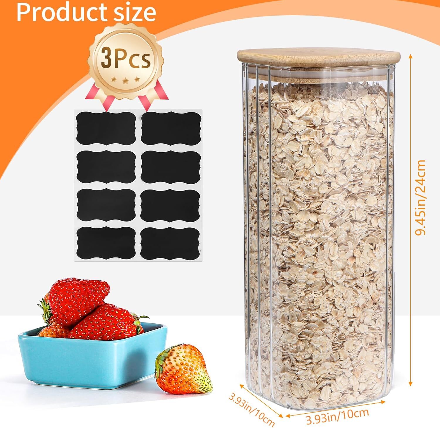 MarkaBarkar 64oz Striped Glass Storage Containers with Lids,Glass Jars with Bamb