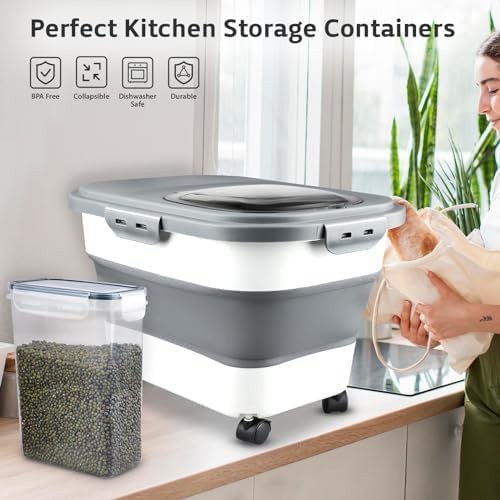 Komzon Rice Storage Containers, Collapsible 20 to 30Lbs Food Storage Bin Disp…