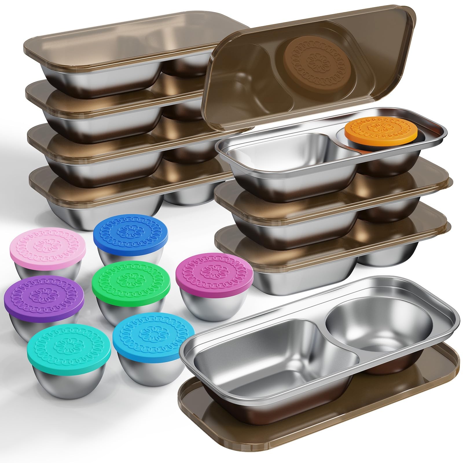 Set of 8 Stainless Steel Snack Containers with Lid,2 Compartment Grab and Go …