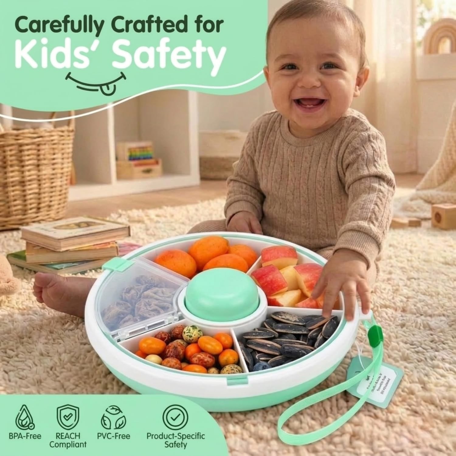 Portable Snack Spinner Bundle, Food Storage Container, Spinner Box with Rotating
