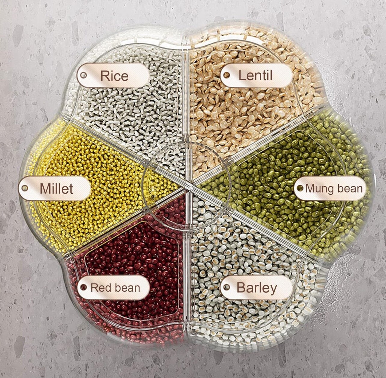 Kitchen 360° Rotating Cereal/Grain/Lentil 30lb X-Large Dispenser 6 Compartments