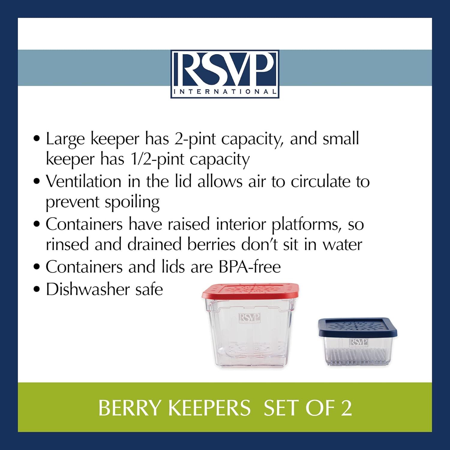 RSVP International Reusable Food Storage Collection Berry Keeper Set,Red