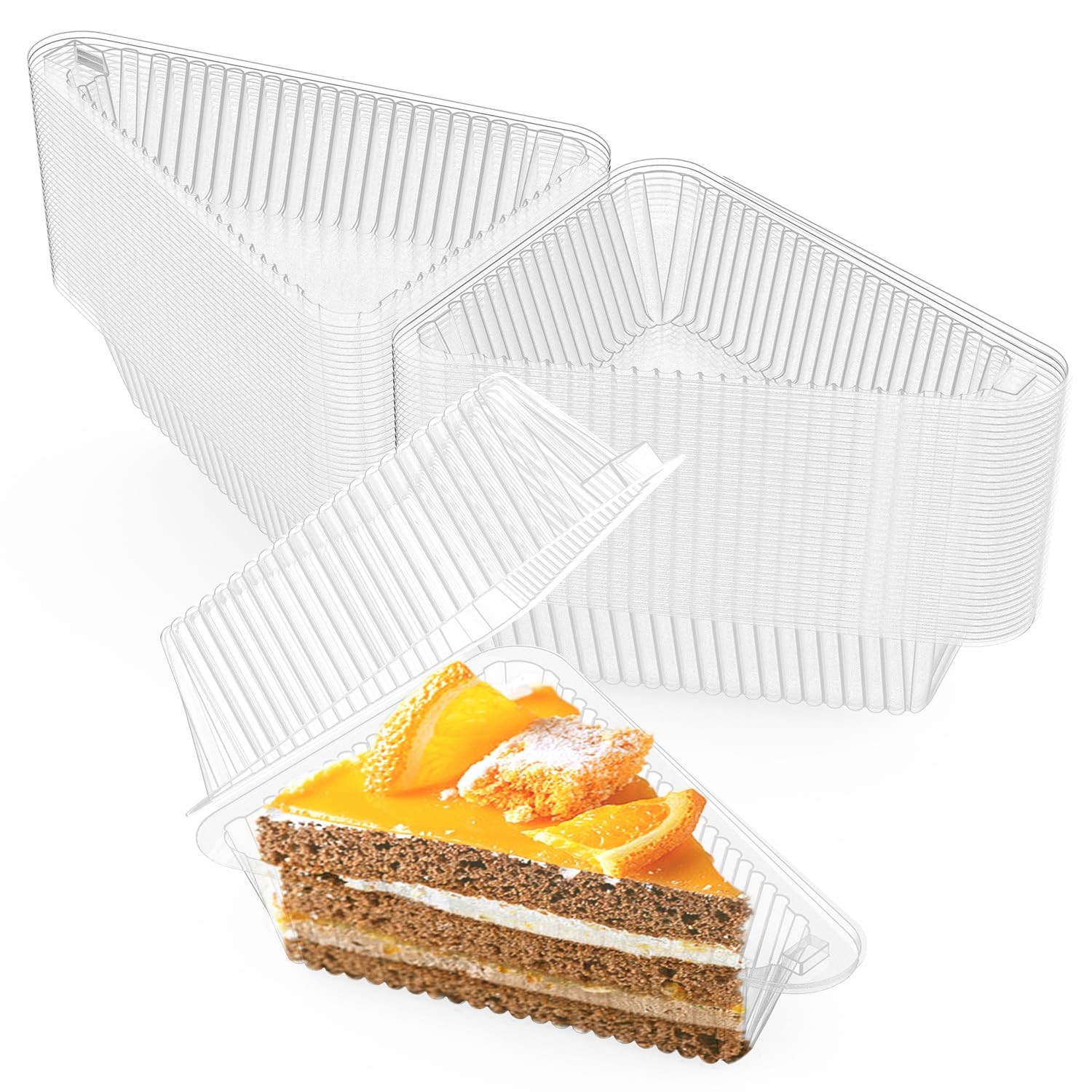 100 Pieces Cake Slice Plastic Containers