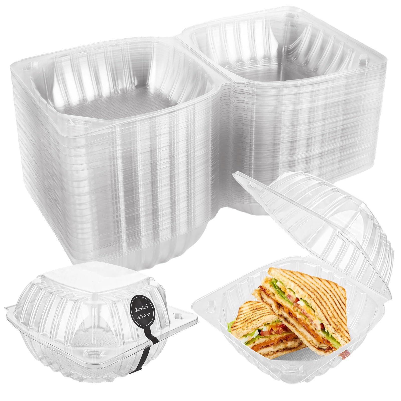 200 Pack Clear Clamshell Take Out Tray 6 x 6 x 3.15 Inch Plastic to go Contai…