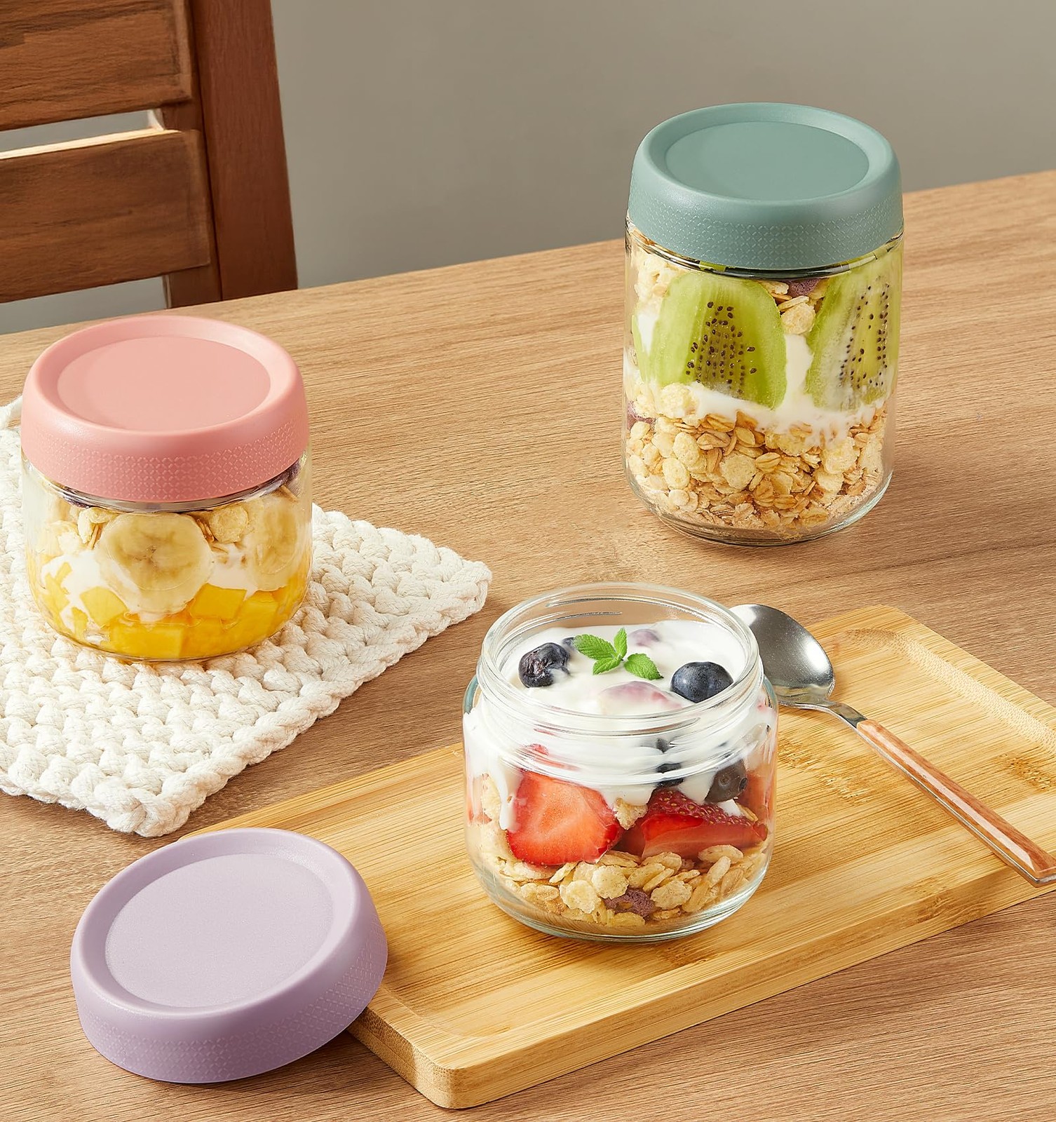 9 Pack Overnight Oats Containers with Lids, Large & Small Glass Mason Jars 16…