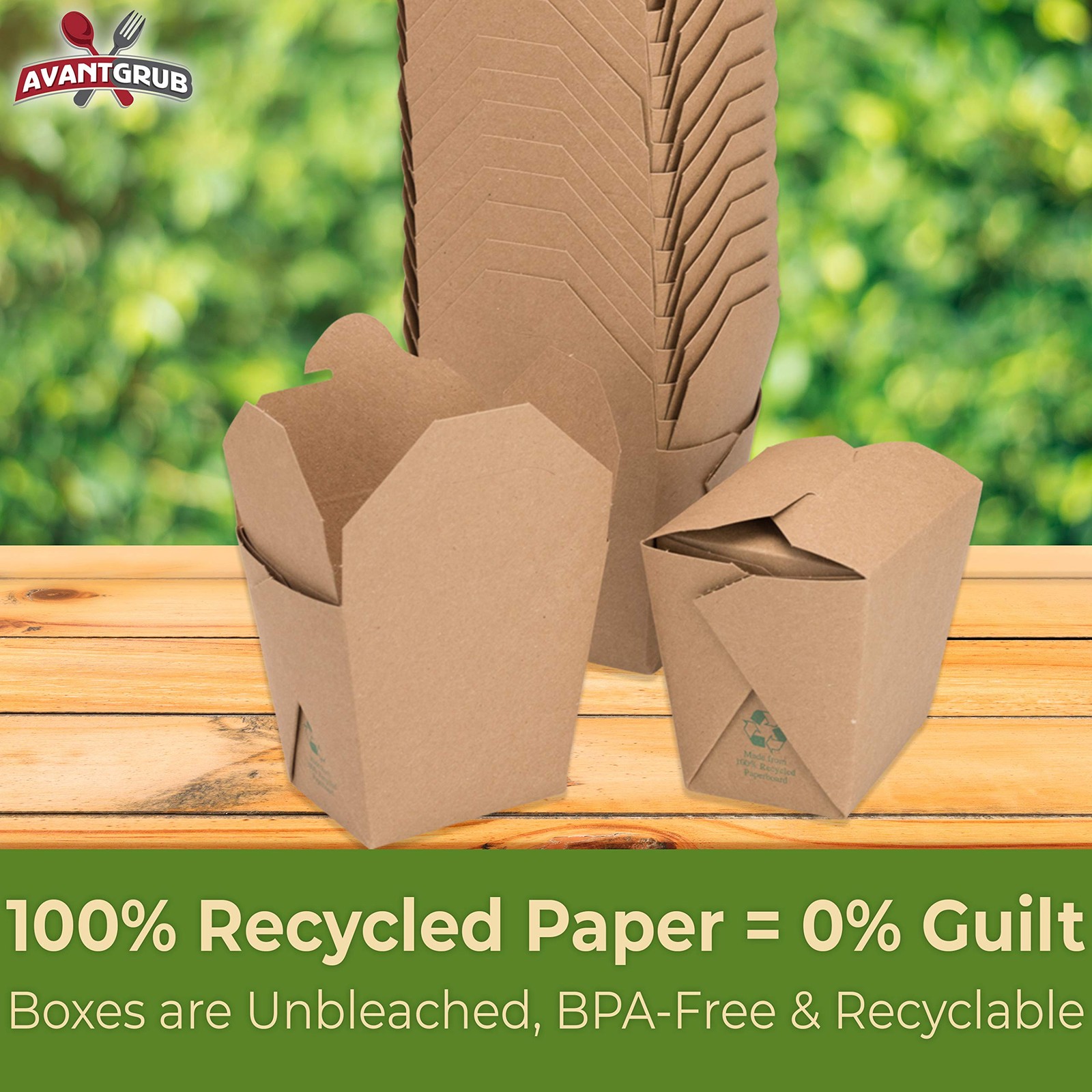 Eco-friendly, Durable 32oz Chinese Take Out Boxes 50pk. 100% Recycled, Unbleache