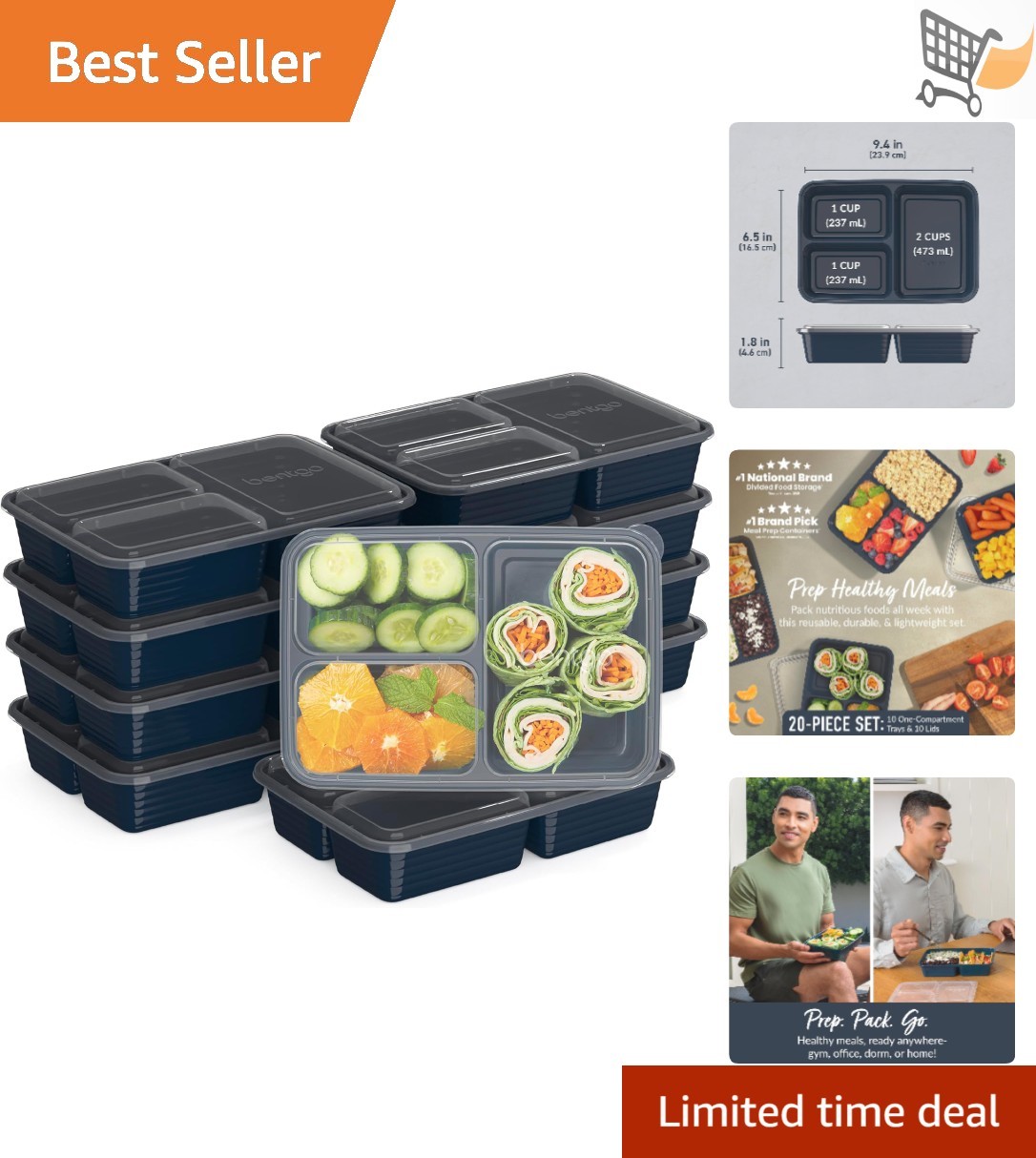 20-Piece Reusable Meal Prep Containers BPA Free Microwave Freezer Safe