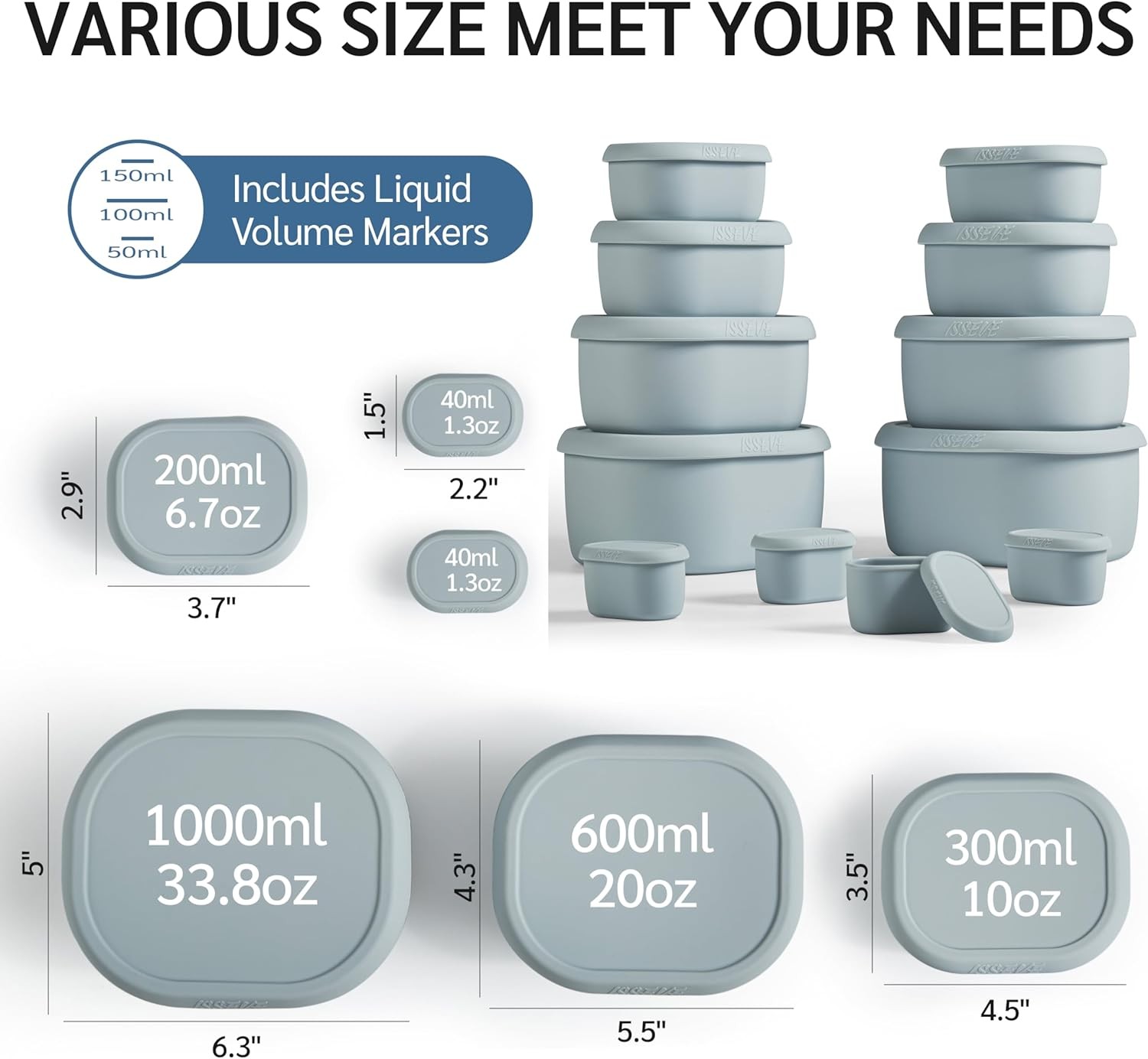 12Pcs/Set Nesting Silicone Food Storage Containers W/ Lids BPA Free Reusable