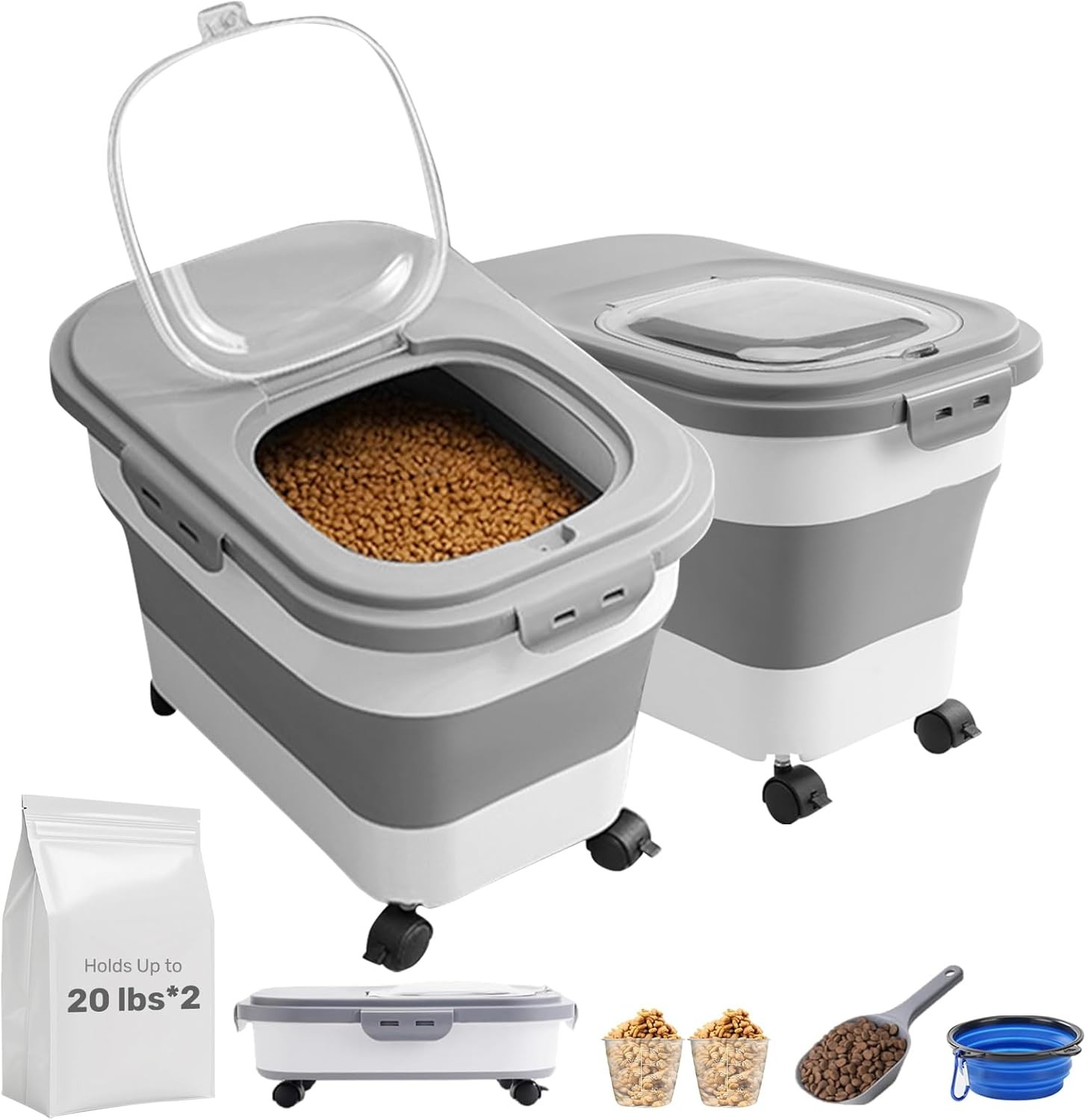Dog Food Storage Container Up to 2pack*20LB,Collapsible Dog Food Container with