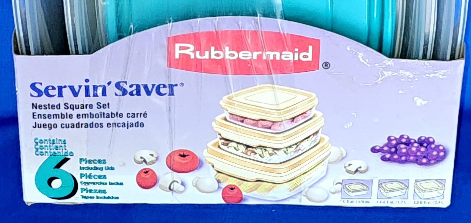 VTG Rubbermaid Servin Saver Nested Square Set NEW Blue Teal Almond 6pc Storage