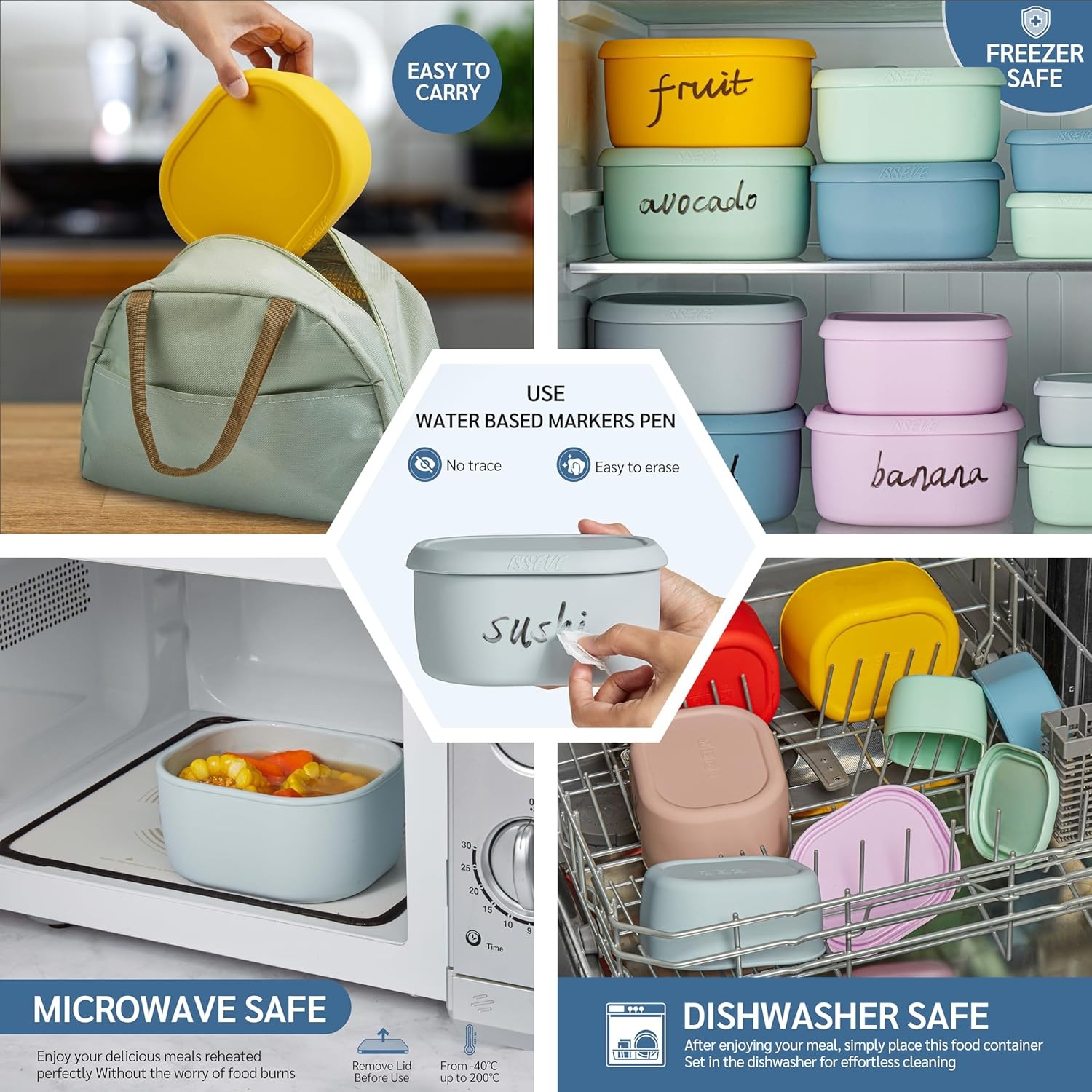 12Pcs/Set Nesting Silicone Food Storage Containers W/ Lids BPA Free Reusable