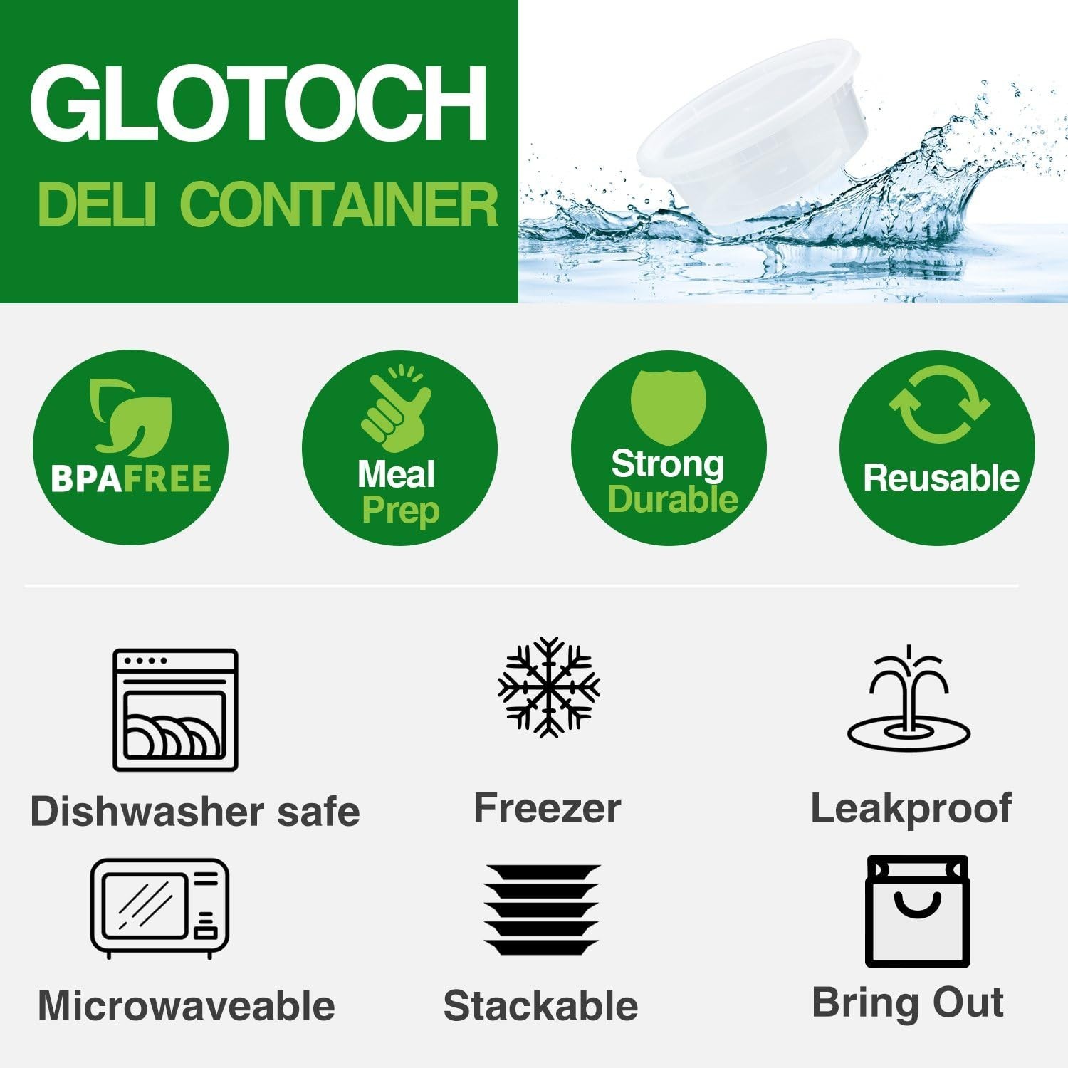Glotoch 24 Pack 16 Oz BPA-Free Deli Containers – Microwave & Dishwasher Safe
