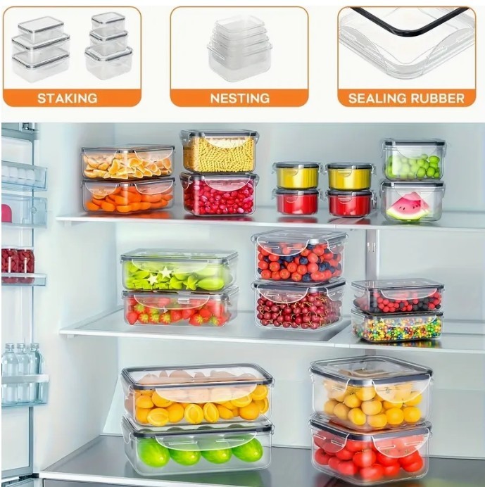 Food Storage Container Set, Fresh-Keeping Boxes, Easy-to-Secure Lids 20pcs